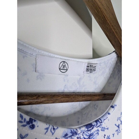 Missguided Sz 0 Mini Dress Floral White Blue Ruffle Toile Chinoiserie - Picture 7 of 10